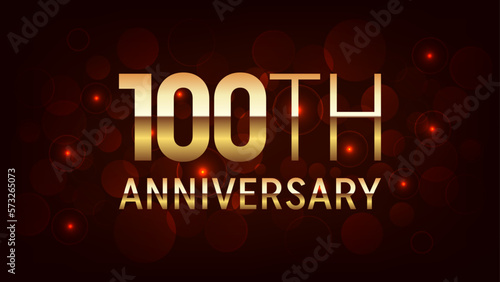 100th Anniversary logo design with golden number and text for anniversary celebration event, invitation, wedding, greeting card, banner, poster, flyer, brochure, book cover. Logo Vector Template