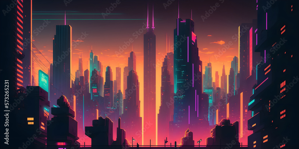 cyberpunk urban city skyline. generative ai