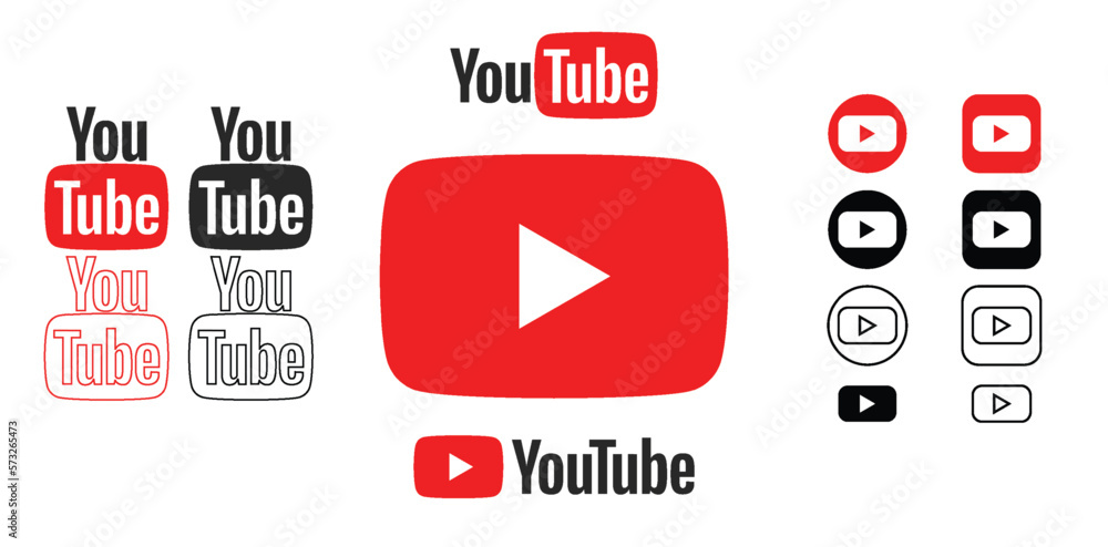 Youtube icon collection. Youtube logo and inscription set. Realistic ...