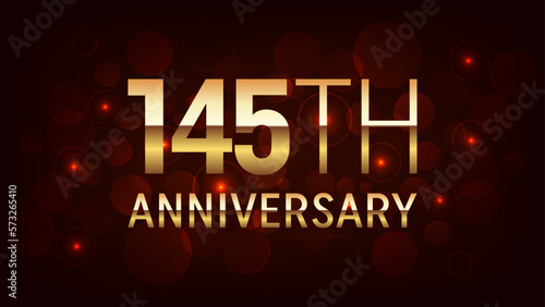 145th Anniversary logo design with golden number and text for anniversary celebration event, invitation, wedding, greeting card, banner, poster, flyer, brochure, book cover. Logo Vector Template photo