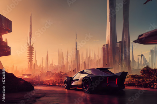 Future car with futuristic city
