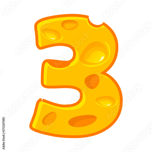 Cheese number 3. Three font kids number. Figure 3
