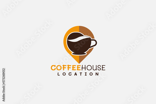 Coffee logo design with cup barista and location concept 