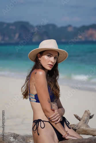 woman on the beach in krabi thailand, poda island, model shooting