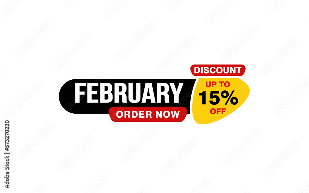 15 Percent FEBRUARY discount offer, clearance, promotion banner layout with sticker style. 15 Percent FEBRUARY discount offer, clearance, promotion banner layout with sticker style.