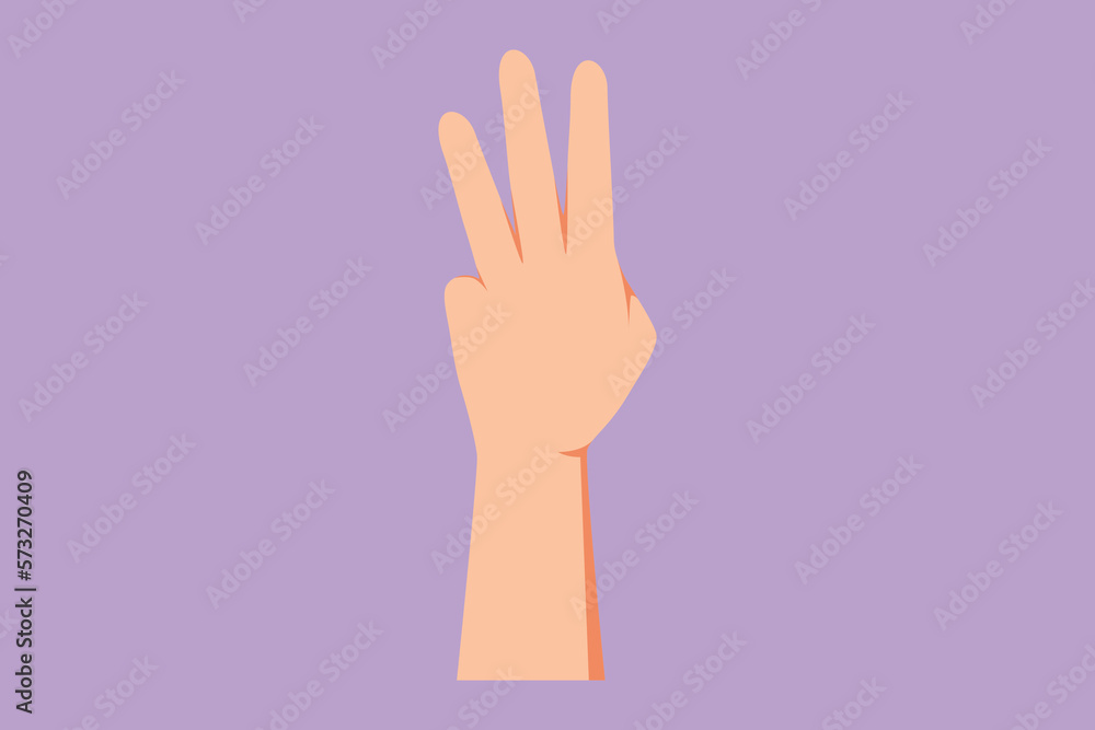 Character flat drawing hand gesture with third place symbol. Number three hand count. Learn to count numbers. Education for children concept. Nonverbal signs. Cartoon style design vector illustration Character flat drawing hand gesture with third place symbol. Number three hand count. Learn to count numbers. Education for children concept. Nonverbal signs. Cartoon style design vector illustration