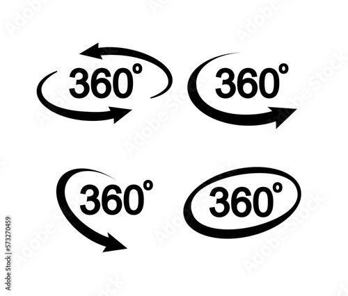 360 degrees view related sign set isolated on transparent background. Abstract concept graphic rotation arrows, panorama, virtual reality element