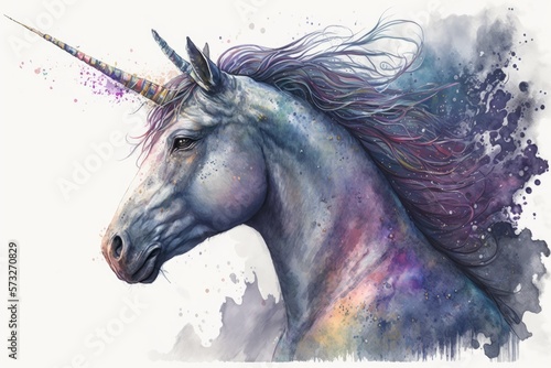 Drawing of a unicorn in watercolor generative ai © 3D Station