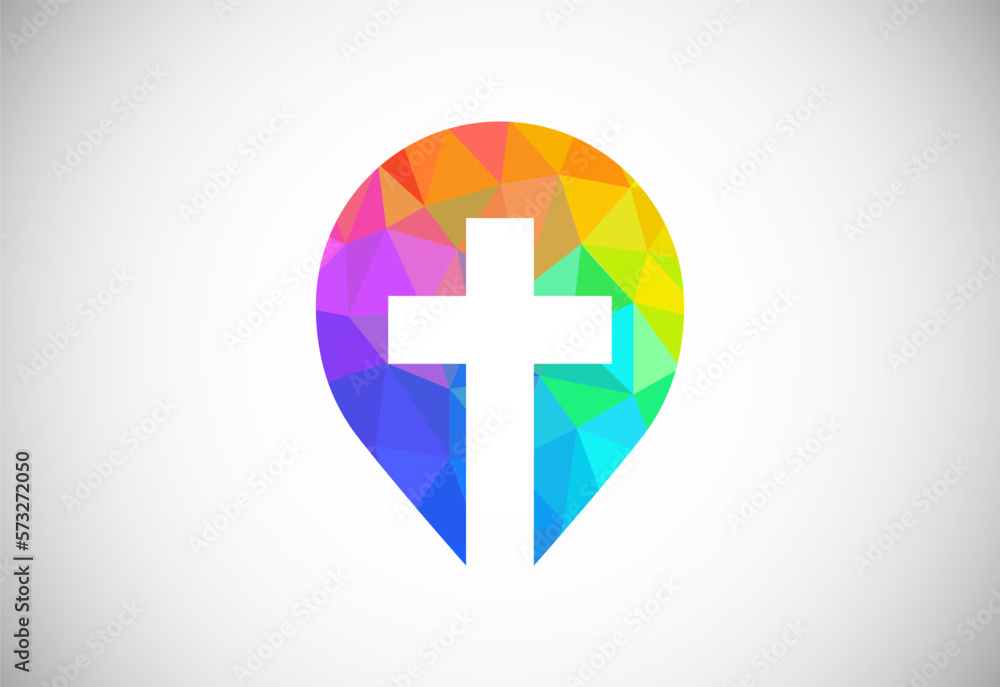 Obraz premium Low poly style church logo. Christian sign symbols. The Cross of Jesus