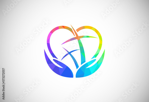 Low poly style church logo. Christian sign symbols. The Cross of Jesus