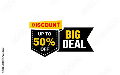 50 Percent BIG DEAL offer, clearance, promotion banner layout with sticker style. 