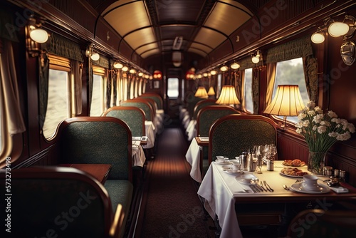 Fototapeta luxury dining interior of train generative ai