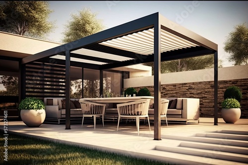 Canvastavla Modern patio furniture include a pergola shade structure, an awning, a patio roo