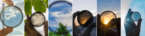Foto Collage polarizing filter for the camera lens in photography
