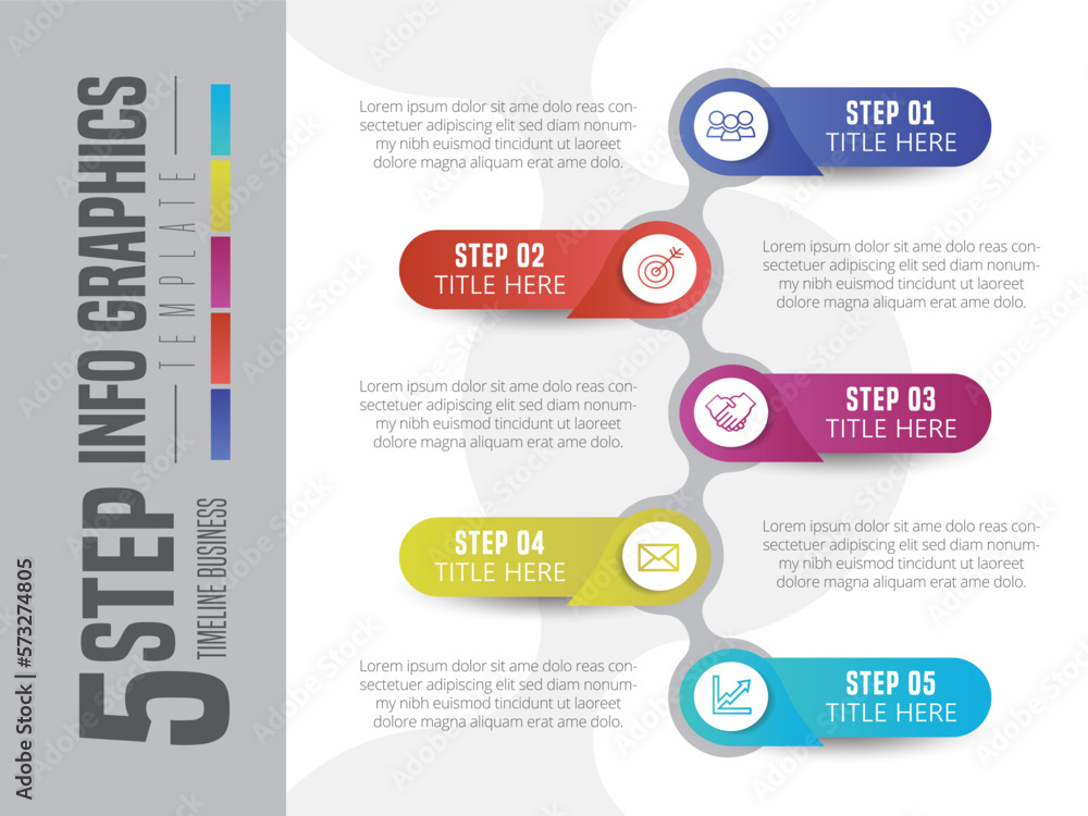 Abstract infographic showing the 5 point process of a business plan timeline For presentations and posters. Vector illustration.