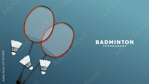 Badminton racket with white badminton shuttlecock on blue background ,Illustrations for use in online  badminton sporting events  ,  illustration Vector EPS 10