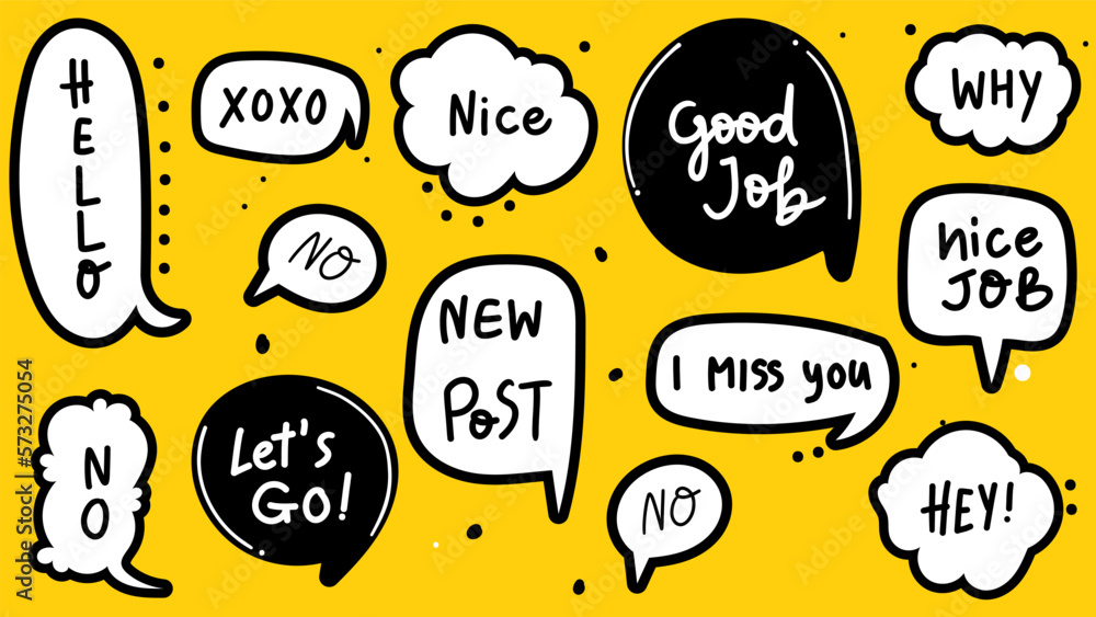 Speech bubbles hand drawn ,on yellow background , illustration Vector EPS 10 Speech bubbles hand drawn ,on yellow background , illustration Vector EPS 10