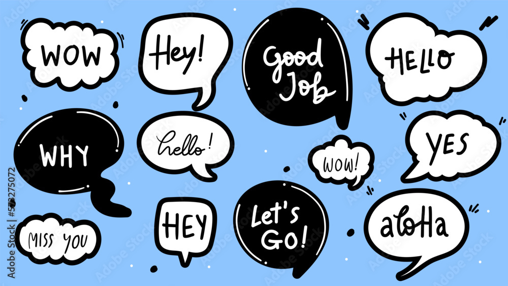 speech bubbles hand drawn  ,on blue background ,  illustration Vector EPS 10