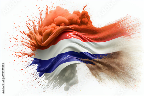 Holland flag powder explosion on white background photo