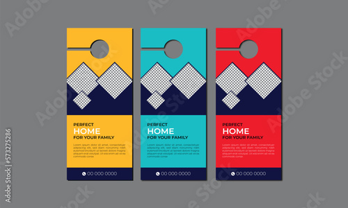 Real estate agency business door hanger template design. Vector illustration, corporate door hanger design.