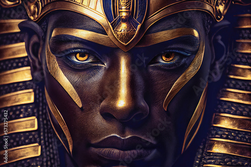 Close-up of a black Egyptian pharaoh. Generative AI (1)