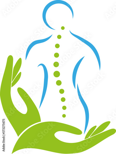 Hände und Person, Wirbelsäule, Chiropraktiker, Orthopädie und Massage Logo, Hintergrund