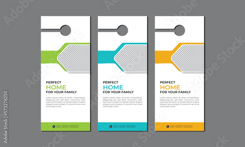 Corporate Business Door Hanger Layout Vector Premium Set. Vector illustration, corporate door hanger design.
