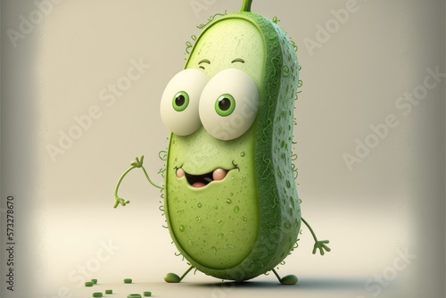 a cute adorable cucumber cartoon character 3D generative aiIllustration isolated on a solid background with a studio setup in a children-friendly cartoon animation style 