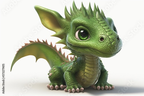 a cute adorable dragon lizard character  isolated on a solid background with a studio setup in a children-friendly cartoon animation generative ai 3D style Illustration  © Ecleposs