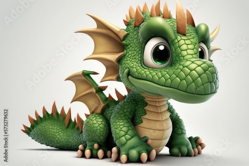a cute adorable dragon lizard character  isolated on a solid background with a studio setup in a children-friendly cartoon animation generative ai 3D style Illustration 