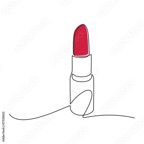 Lipstick vector one line continuous drawing illustration. Hand drawn linear silhouette icon. Minimal design, make up print, cosmetic banner, card, poster, brochure, beauty logo.