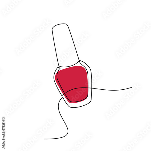 Red nail polish vector one line continuous drawing illustration. Hand drawn linear silhouette icon. Minimal design, make up print, cosmetic banner, card, poster, brochure, beauty logo.