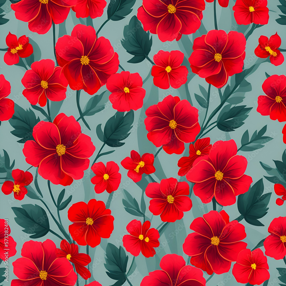 seamless pattern with flowers - red flowers on white background - red flowers illustration - Generative AI