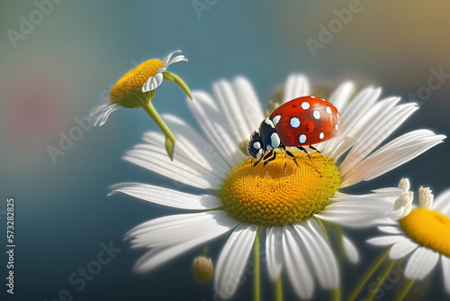 ladybird on a flower, copy space, macro Generative AI