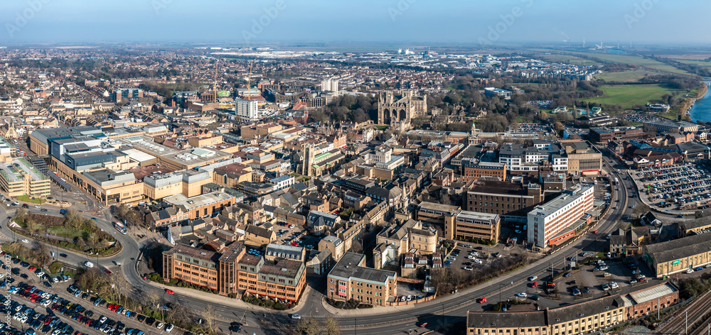 Obraz premium Aerial view of Peterborough cityscape skyline