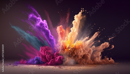 Explosion of colored powder. Colorful dust. Diwali celebration concept. Generative AI