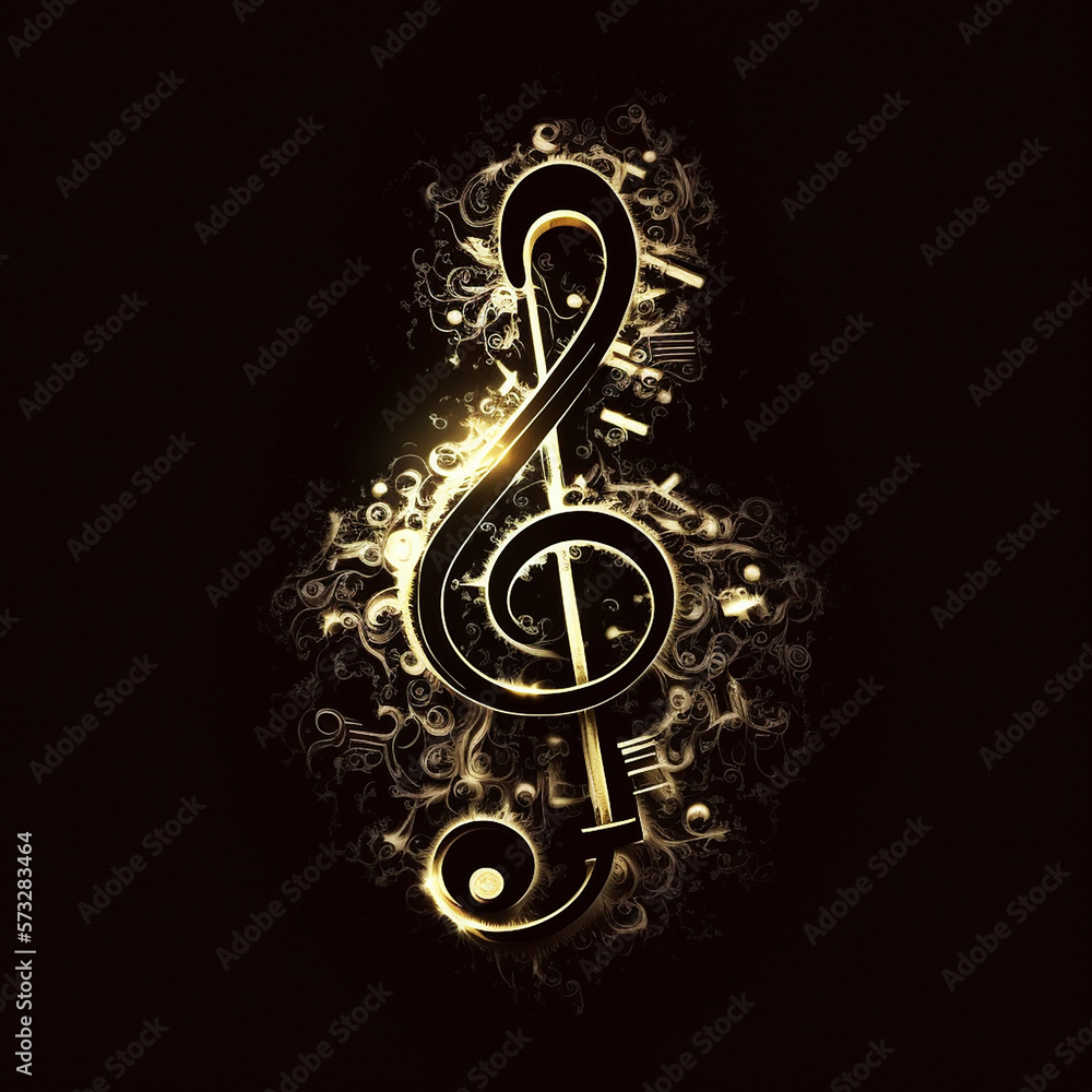 Fototapeta premium Musical treble clef on a black background. Generative AI.