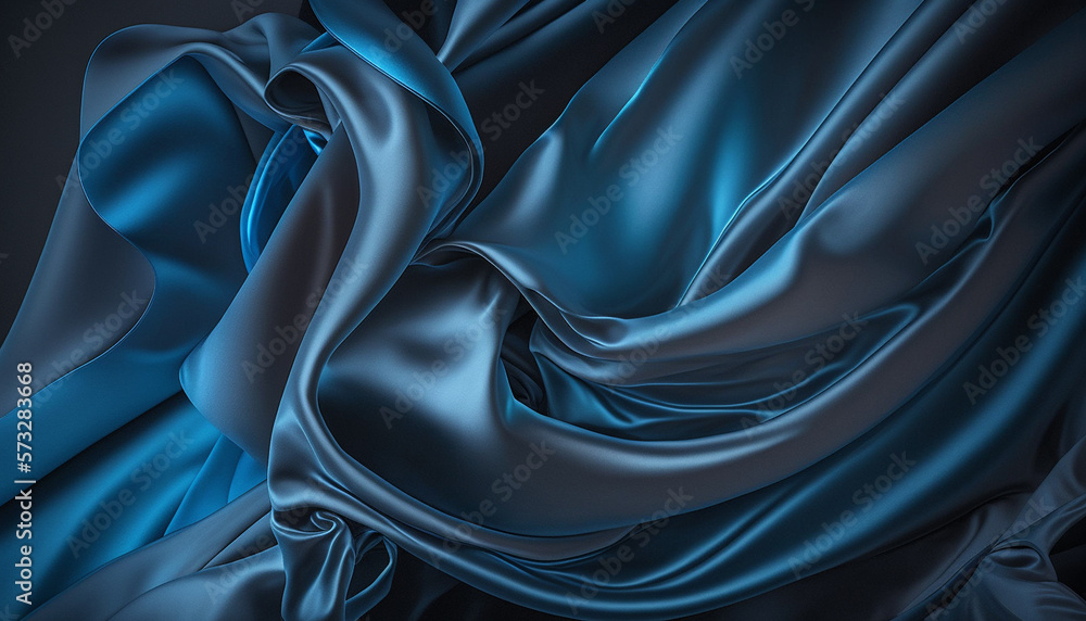 Fototapeta premium Blue silk fabric as a background for design. Generative AI.