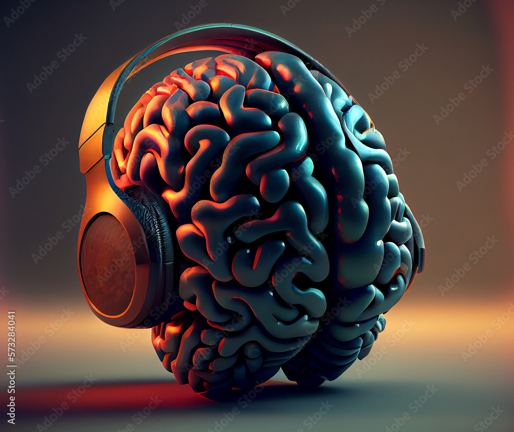 A brain wearing headphones, representing the power of music to ...