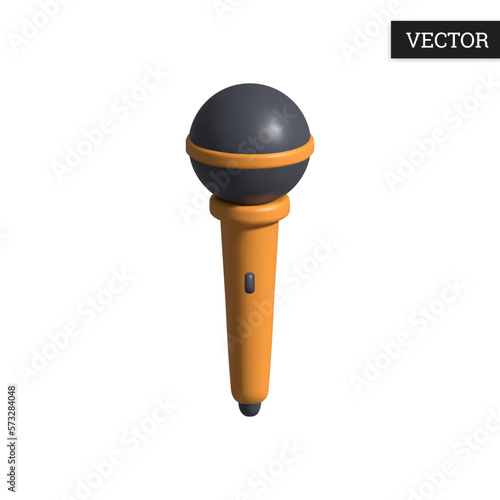 Wireless microphone 3d icon in plastic cartoon style. Audio equipment for broadcasts and interviews. Glossy design element. Vector illustration.