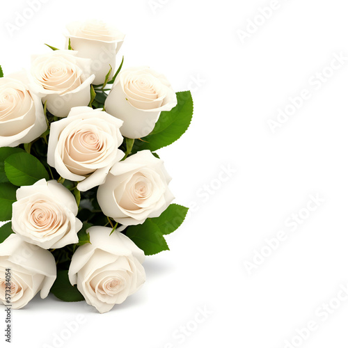 bouquet of roses isolated on white - white roses on white background - white flowers - Generative AI