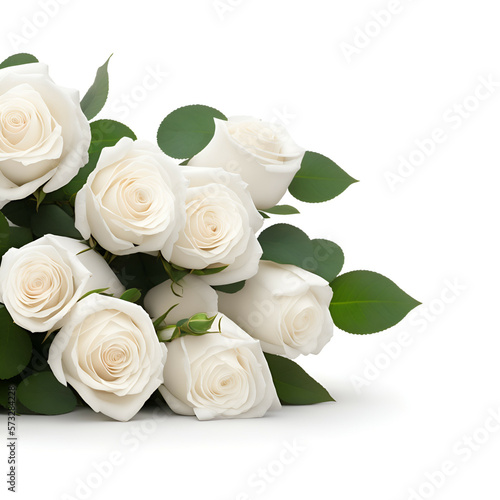 bouquet of white roses isolated on white - white roses on white background - white flowers - Generative AI