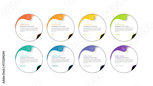 Modern infographics business design with 8 option concepts, parts, steps or processes can be used for workflow layout, diagram, number options, web design. infographic element.