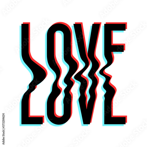 Vector illustration with 3d effect. Love concept. Happy Valentine's day greeting card. Lettering in trendy psychedelic y2k rave style. Nostalgia for 1990s -2000s. 