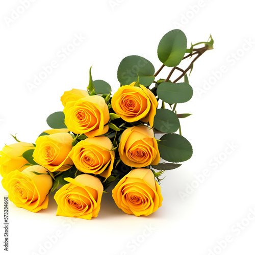 bouquet of yellow roses - yellow roses on white background - yellow flowers - Generative AI
