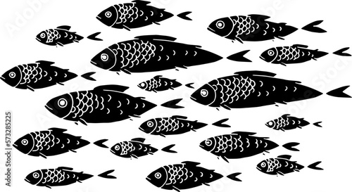 Decorative flock of fish. Element for your design. Logo template. Vector illustration.