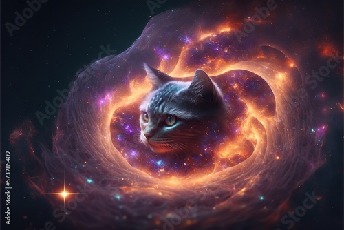 Fantastic cat on the background of the universe AI