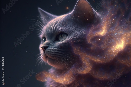 Fantastic cat on the background of the universe AI
