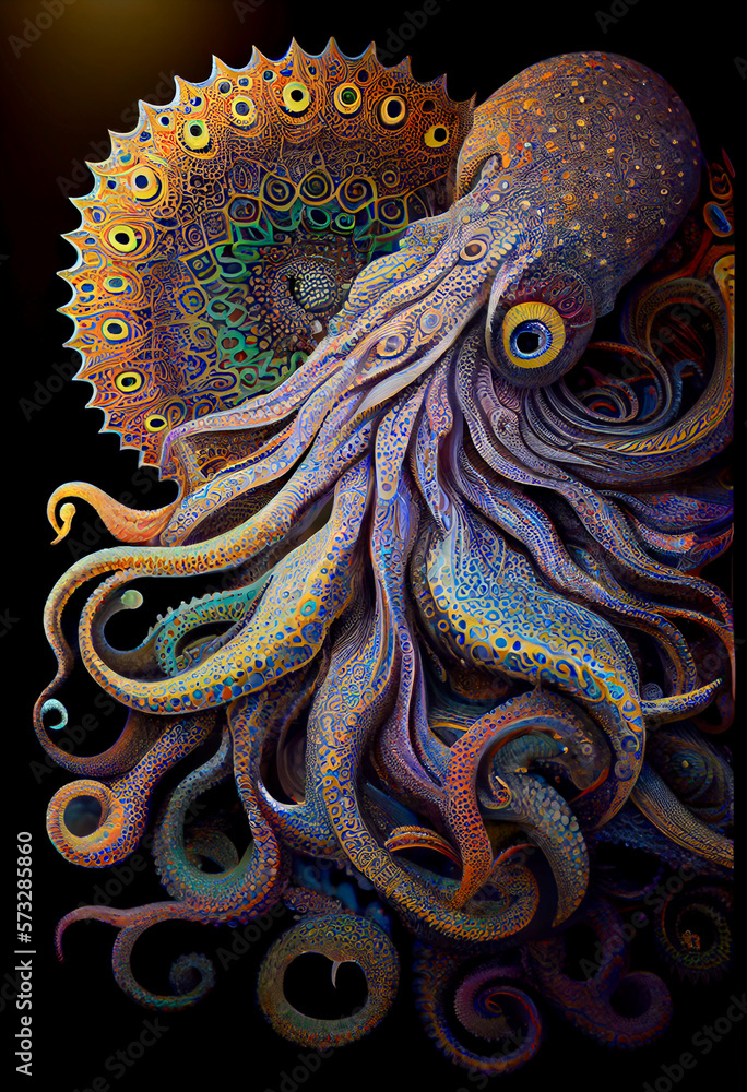 Fototapeta premium Generative AI abstract render of an octopus