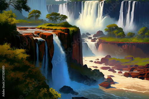 Iguazu Falls, Argentina and Brazil, realistic. Generative Ai